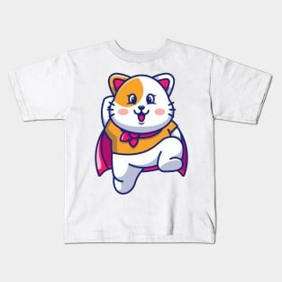 Cute super hero cat jumping cartoon Kids T-Shirt